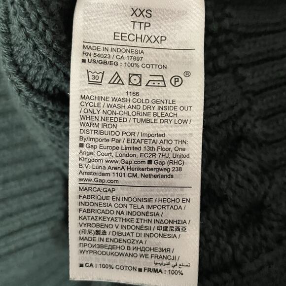 GAP Sweater Classic Cable Knit Size XXS Women Green 100% Cotton Holidays Preppy - Picture 7 of 8